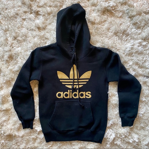 black adidas hoodie with gold logo